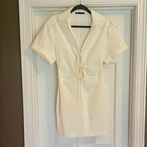 Zara Cream Tie-Front Mini Dress